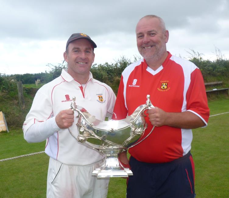 Final - Carew skipper Phil Jones and coach Mike Scourfield with the Bowl